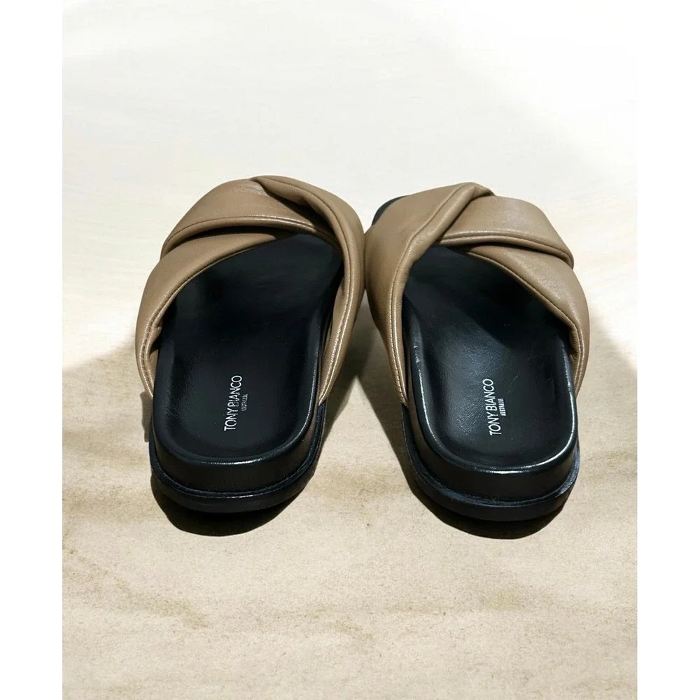 TONY BIANCO Ives Leather Slide Sandals Taupe Brown Black Sole EU 36 Comfort